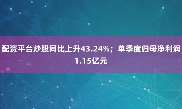 配资平台炒股同比上升43.24%；单季度归母净利润1.15亿元